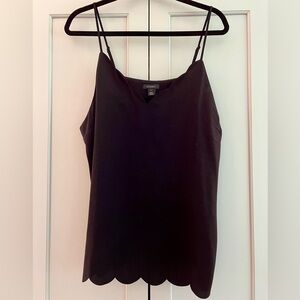 Black Scalloped Hem Camisole Top, adjustable straps, XXL